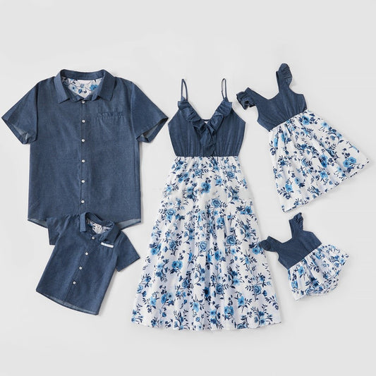 Matching Family Navy and Floral outfits