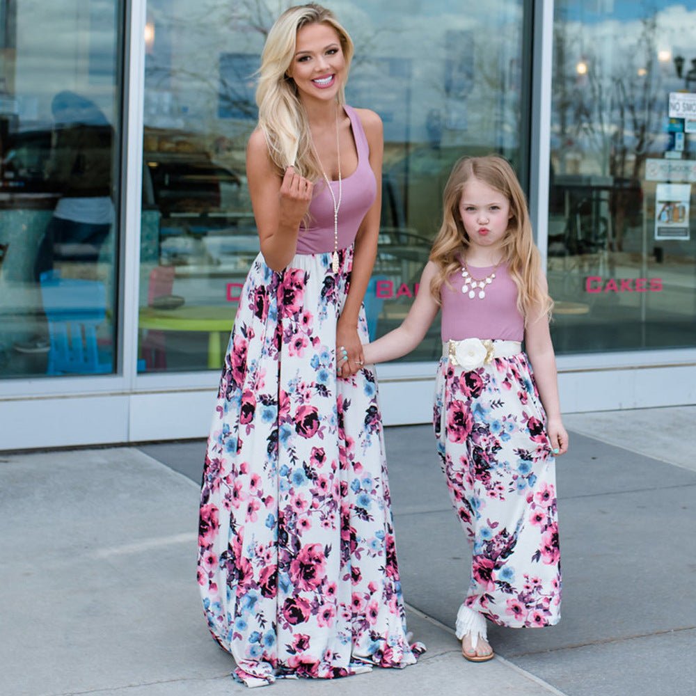 Matching mother and daughter floral print dress