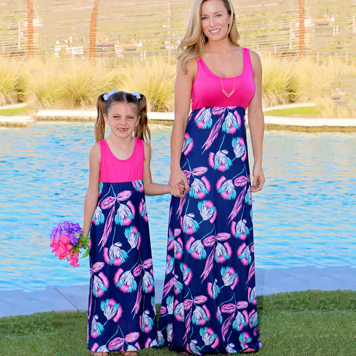 Matching mother and daughter floral print dress