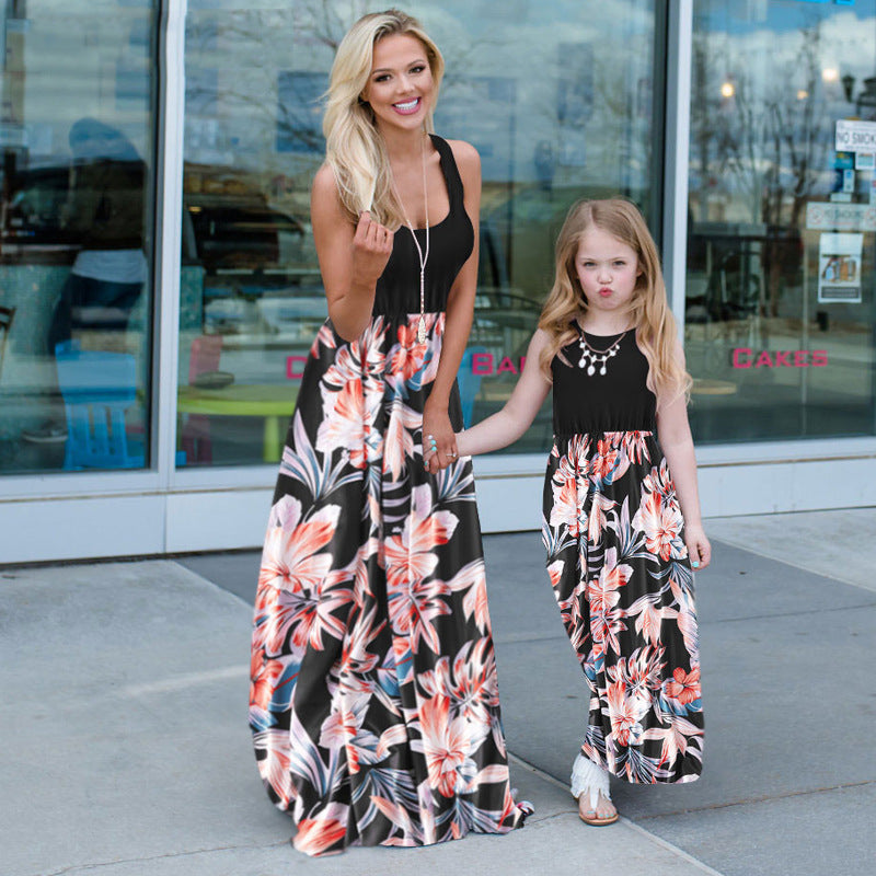 Matching mother and daughter floral print dress