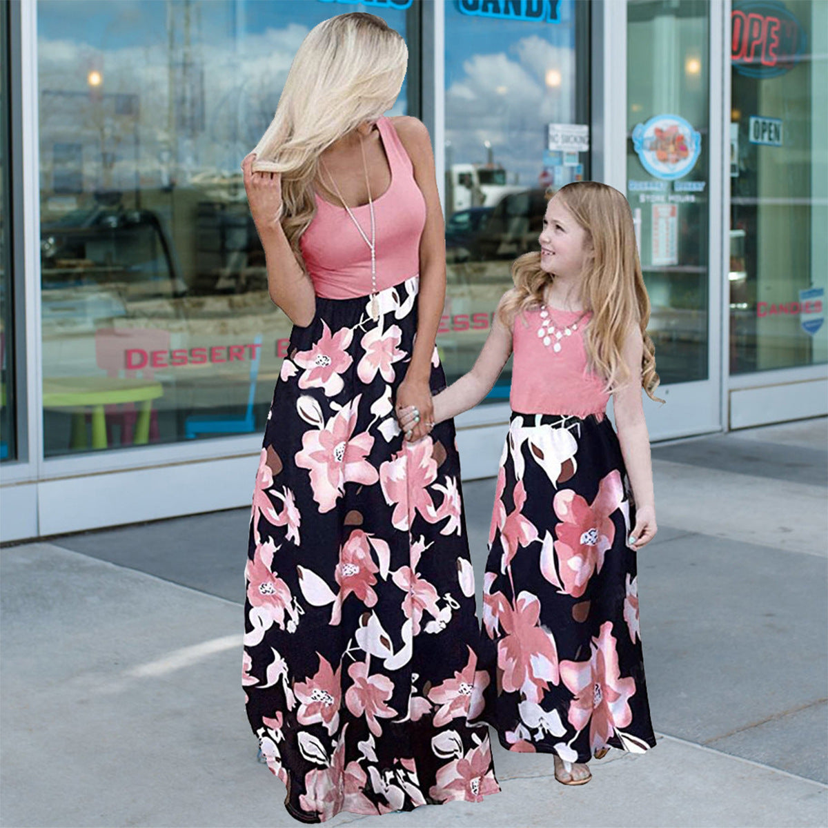 Matching mother and daughter floral print dress