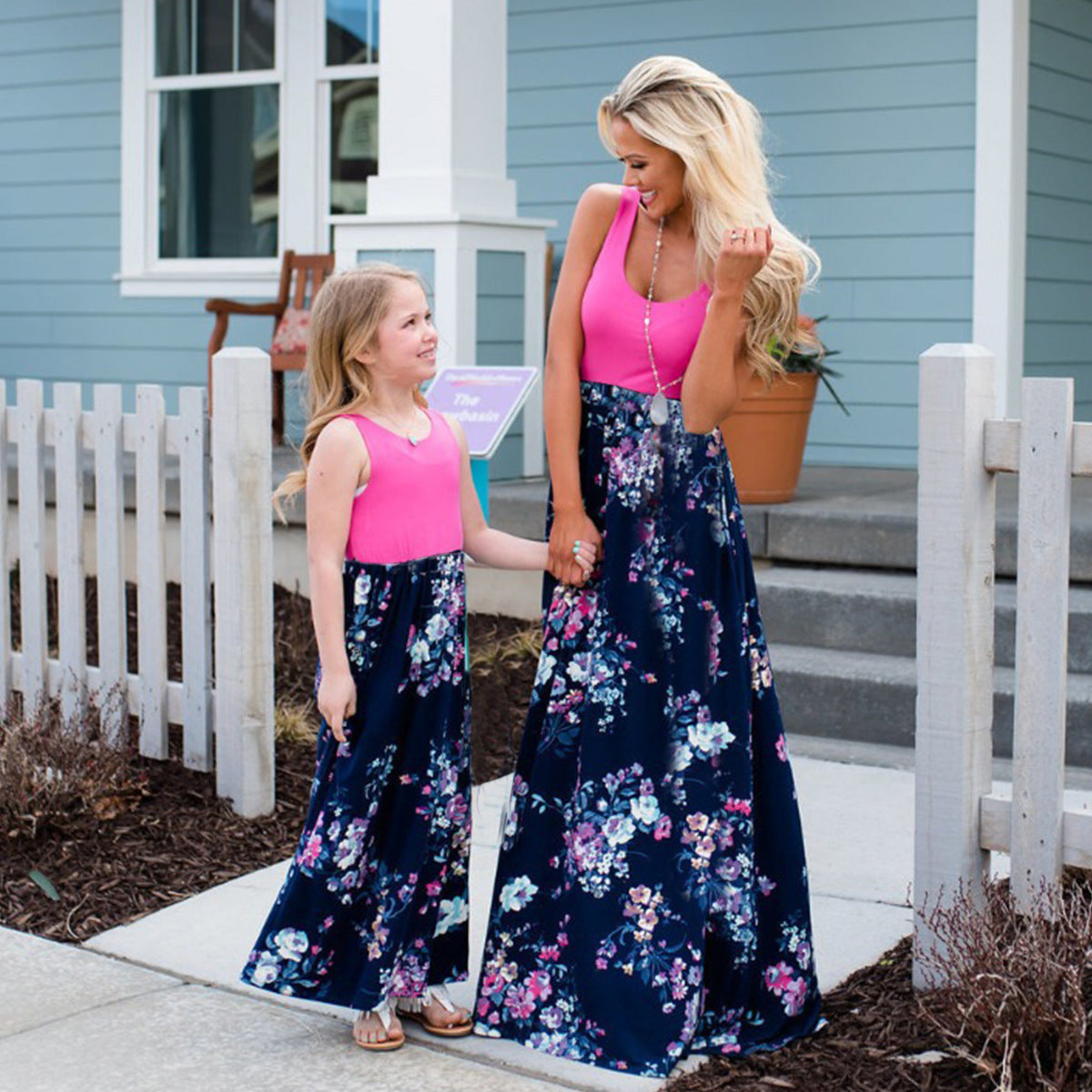 Matching mother and daughter floral print dress