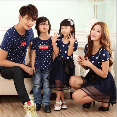 Matching family navy spotted cotton outfit