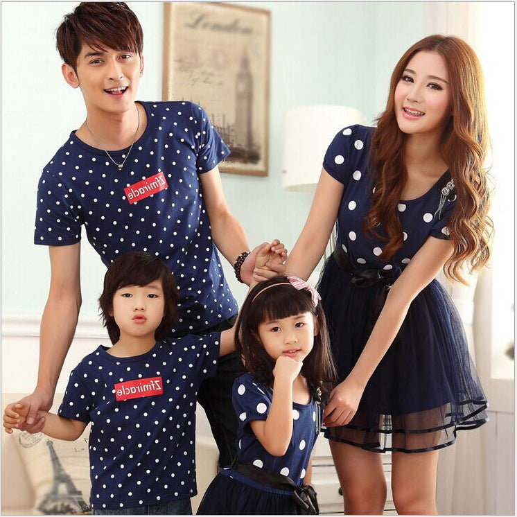 Matching family navy spotted cotton outfit