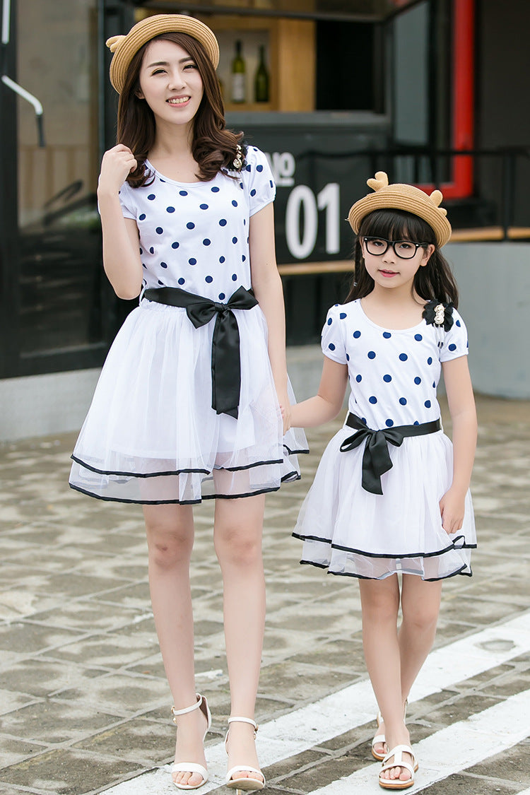 Matching family navy spotted cotton outfit