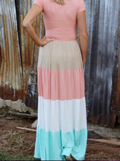 Matching mother and daughter short-sleeved striped dress